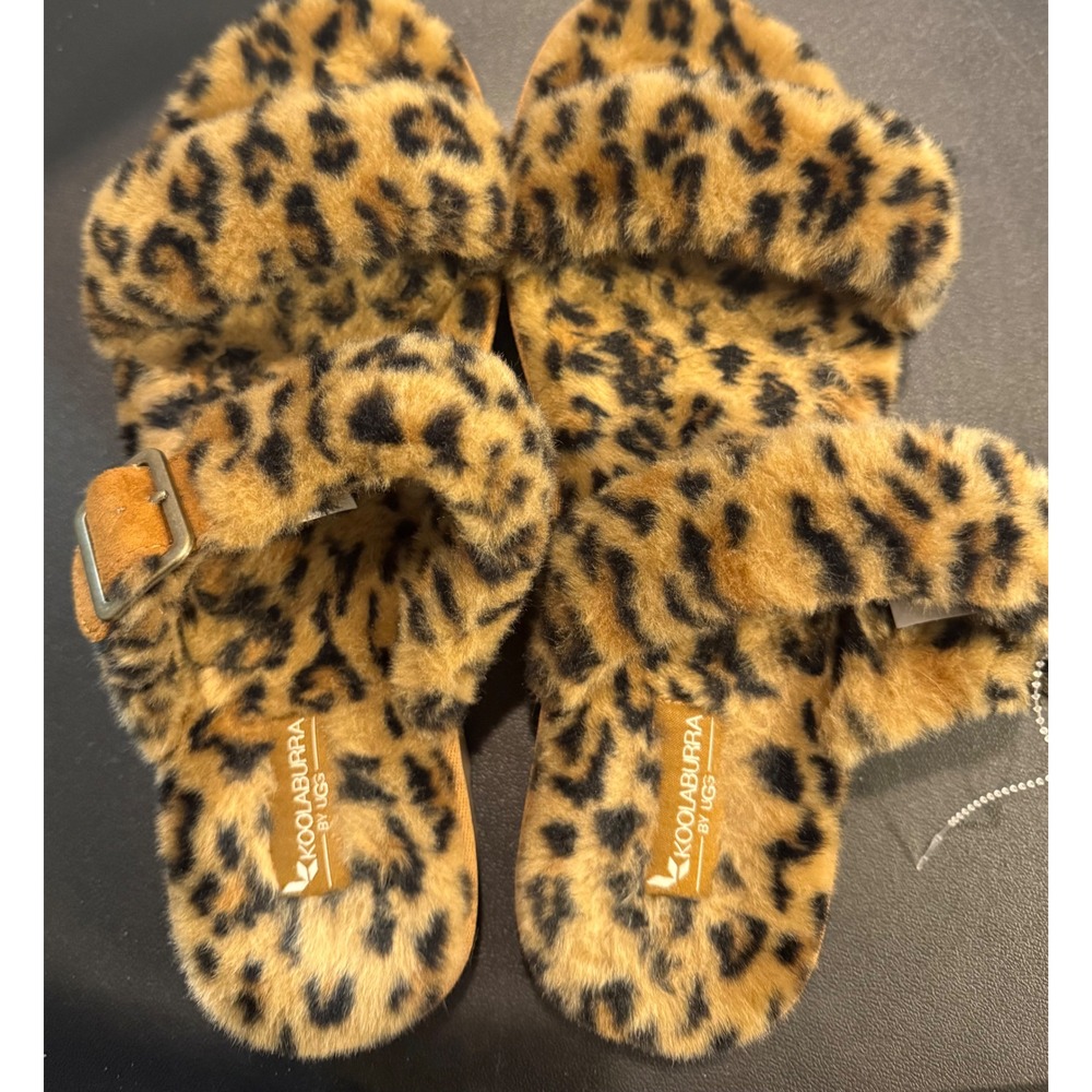 Koolaburra by UGG 10 Furr-Ah Slide Sandals Slippers Cheetah Faux Fur Buckle